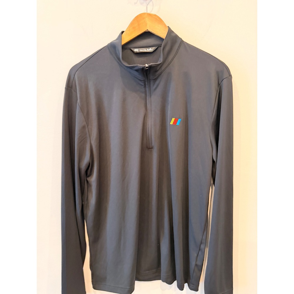 Travis Mathew Mens Black Quarter Zip Pullover‎ Golf Shirt Large Stripe Logo L
